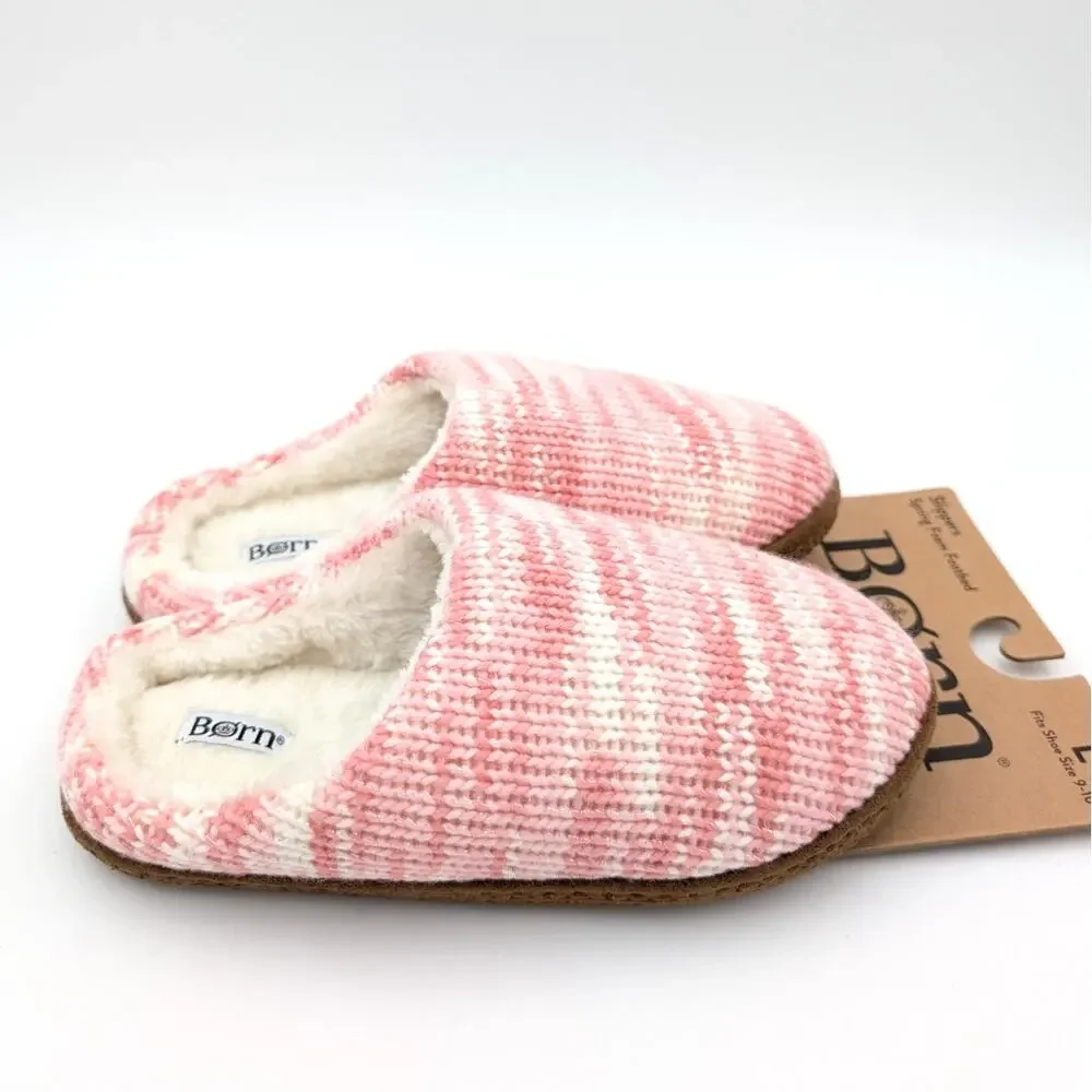 Born Faux Fur Knit Slipper Shoes Open Back Women's Pink/White Size US9-10 EU41 - Picture 4 of 9